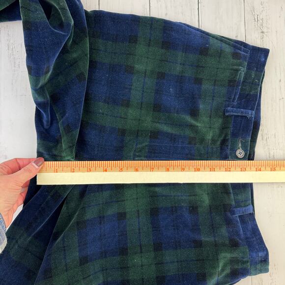VTG Lauren Ralph Lauren Blue/Green Tartan Plaid Velvet High Rise Pants Size 10 - Picture 13 of 16
